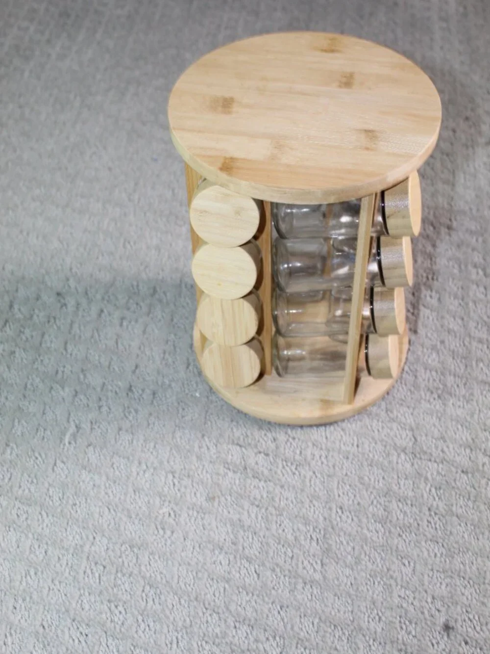 Revolving Bamboo Countertop Glass Spice Rack with Spice Containers